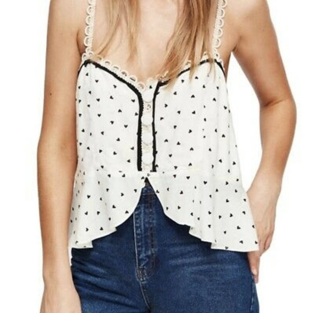 Free People heart polka dot embroidered asymmetrical top GUC/EUC
